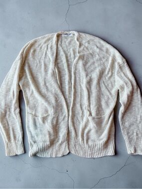 Double Zero Cream Open-Front Pocket Cardigan